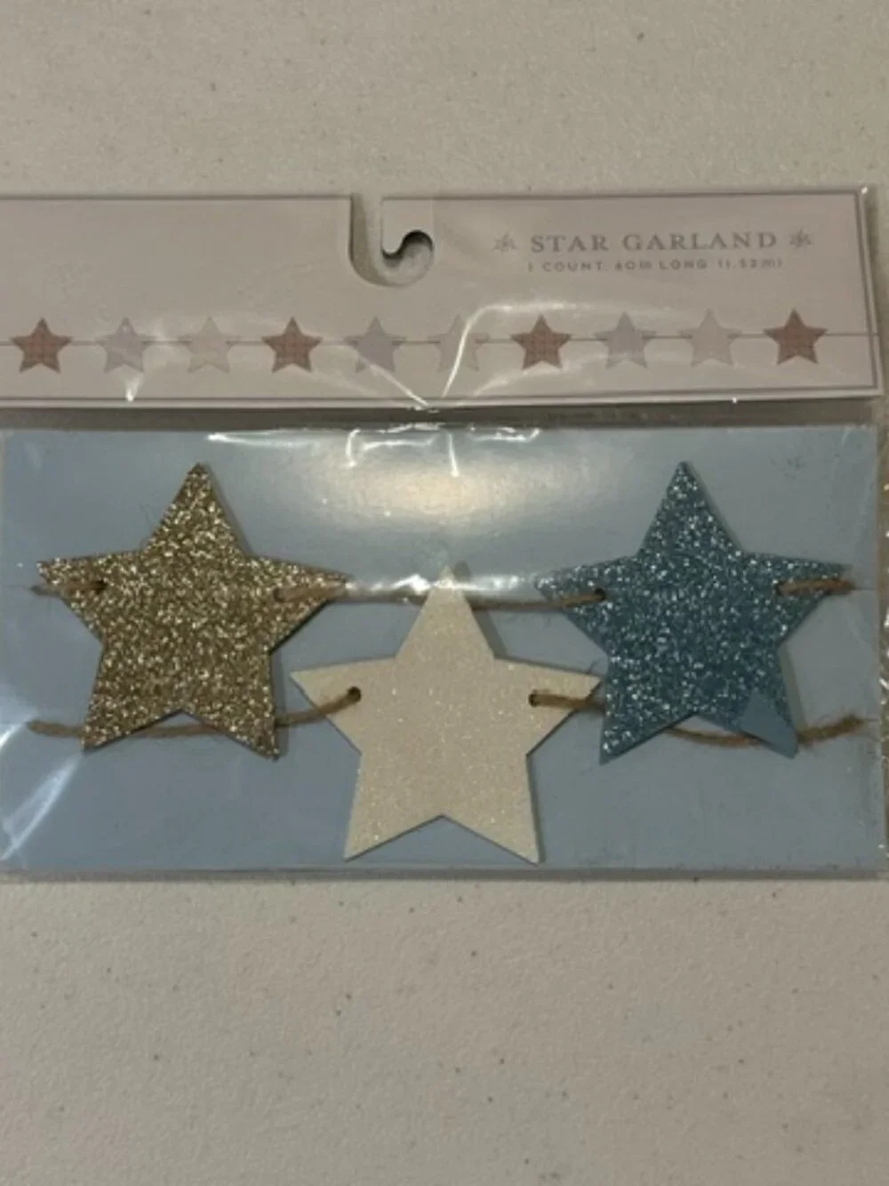 NEW Star Glitter Garland-Gold, White, Blue-60 inches